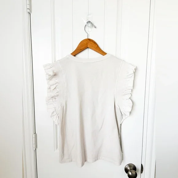 English Factory Women’s Ruffle Sleeve Poplin Top Ivory Size Medium - Picture 2 of 2